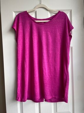 Tahari Bright Fuchsia Cap Sleeve Scoop Neck Tunic XL